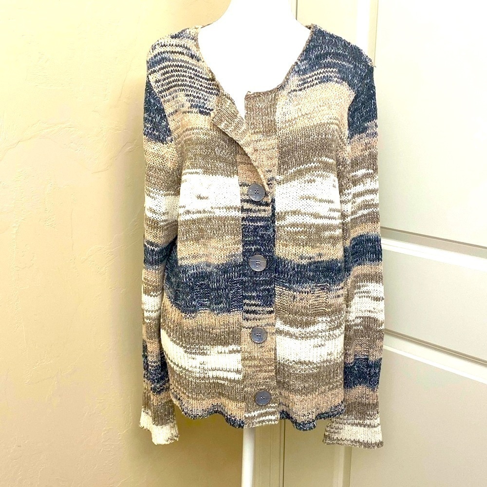 Vintage Norm Thompson Crochet Cardigan Womens buttons granny core Nautical XL